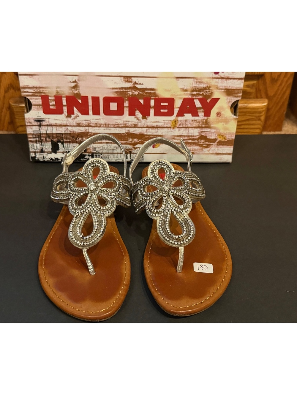 Unionbay Richmond Silver Beaded Women's Sandals Size 7.5 M